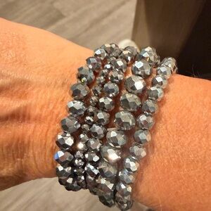 Elegant Silver Beaded Bracelet Set